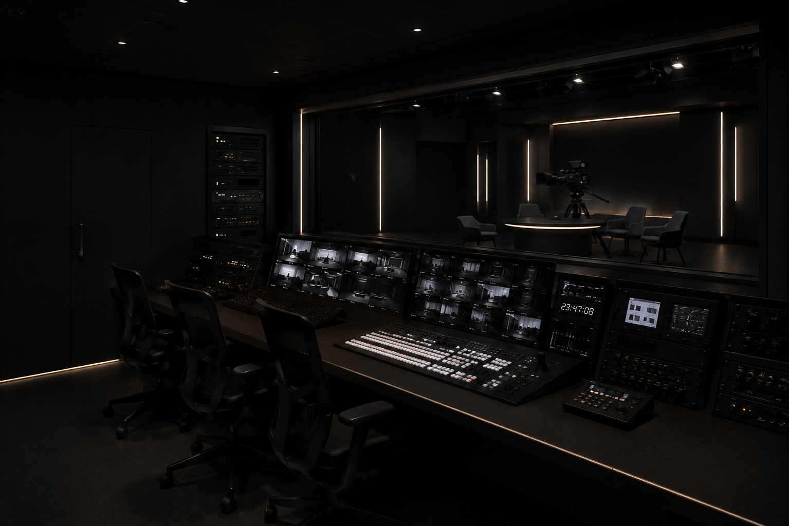 Régie et plateau d’un studio automatisé